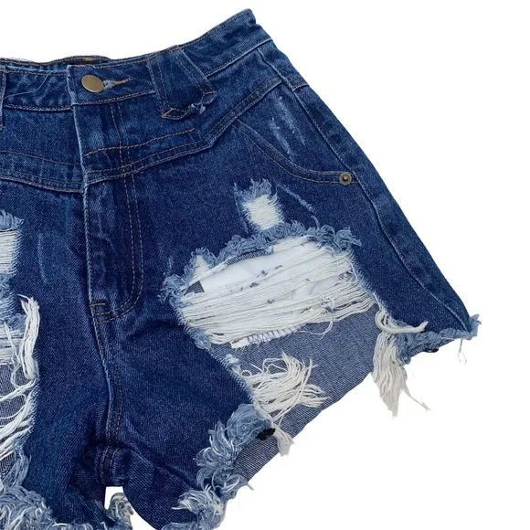 NUDE High Waist Distressed Cheeky Shorts, Size Small - Picture 3 of 11